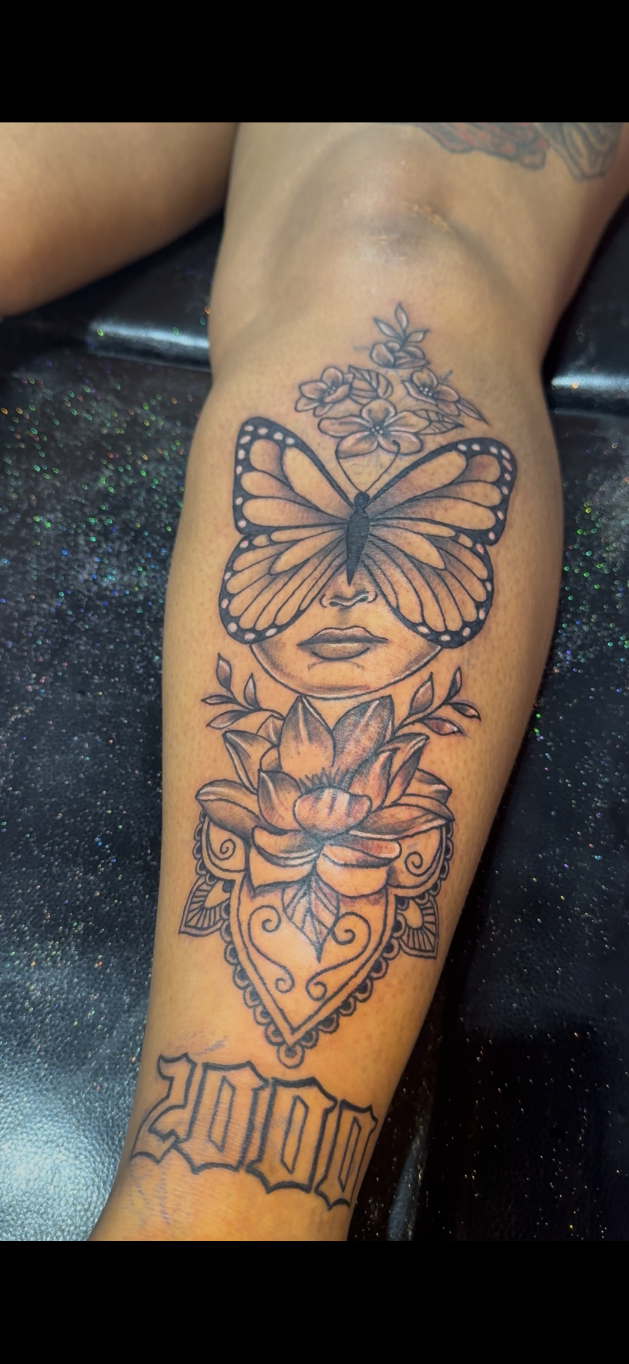 Fine Line + Black & Grey butterfly tattoo on Calf by InkhyTatts on TattMe