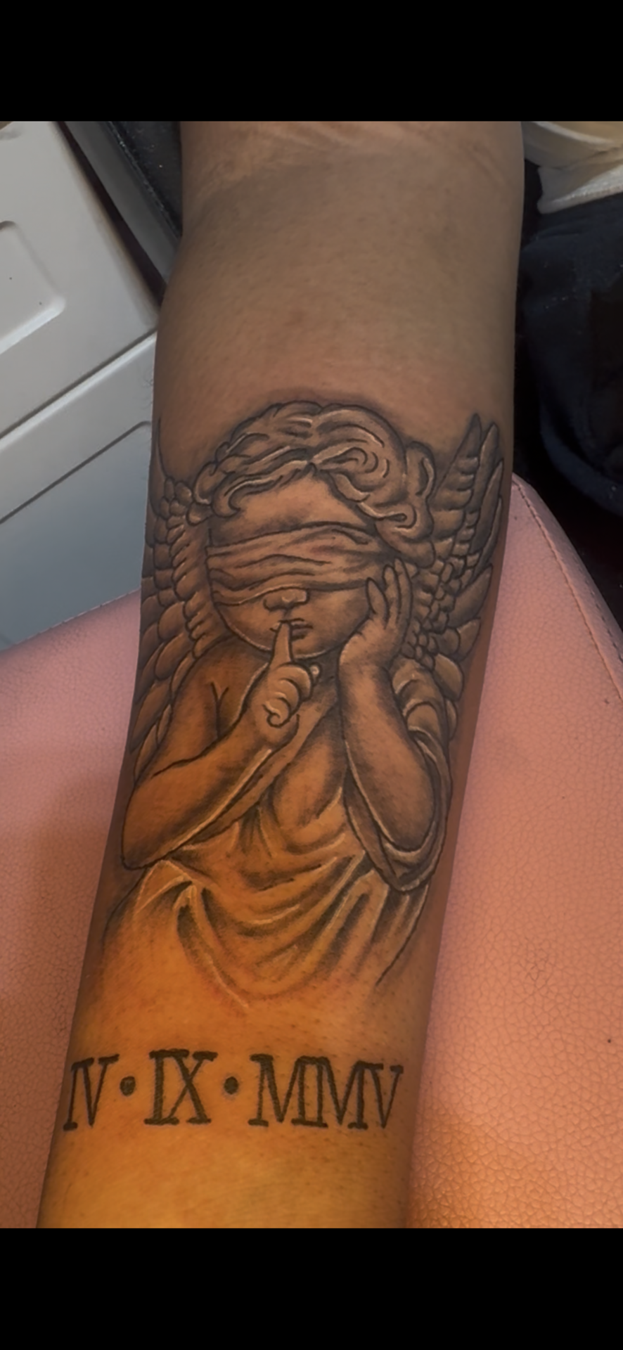 Black & Grey + Illustrative Realism angel tattoo on Forearm by InkhyTatts on TattMe