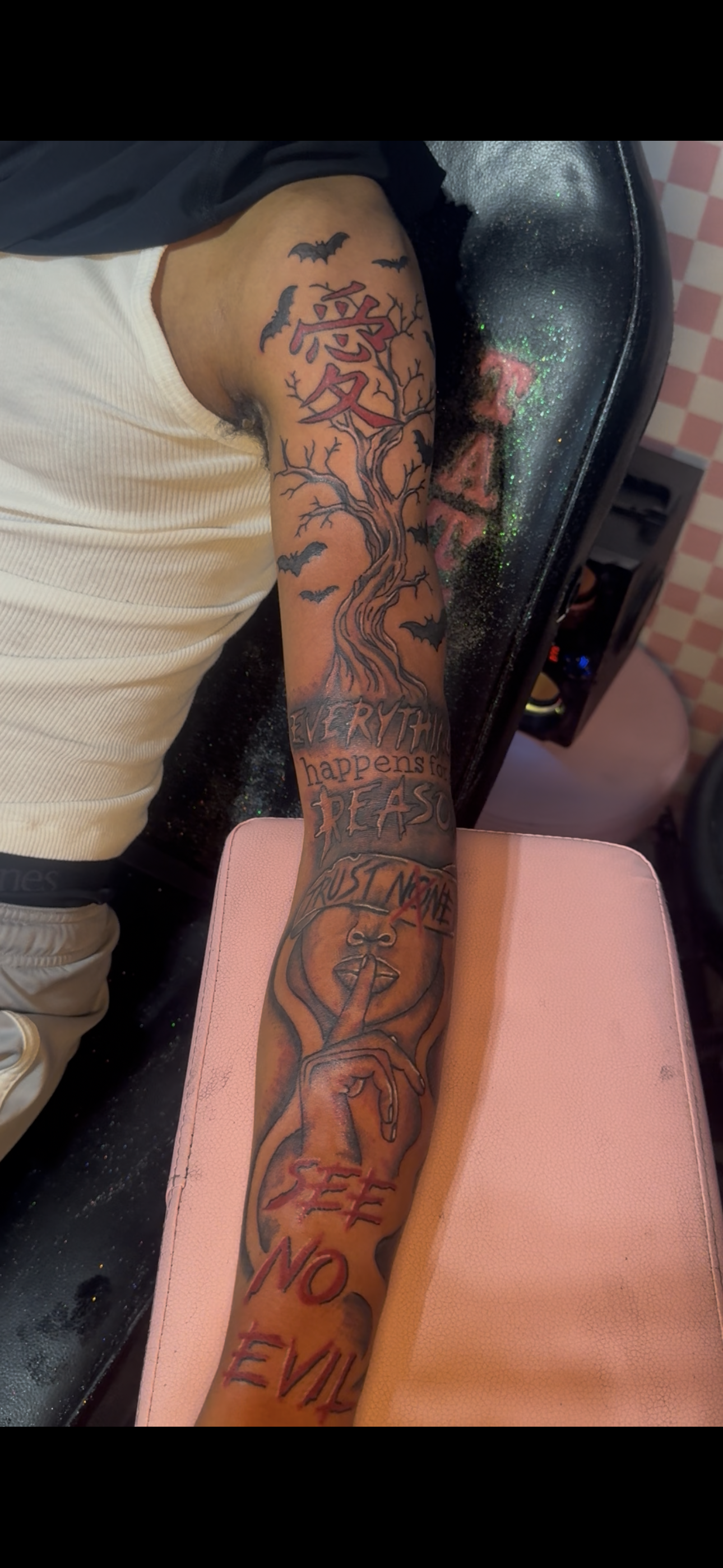 Illustrative + Black & Grey tree tattoo on Full Sleeve by InkhyTatts on TattMe