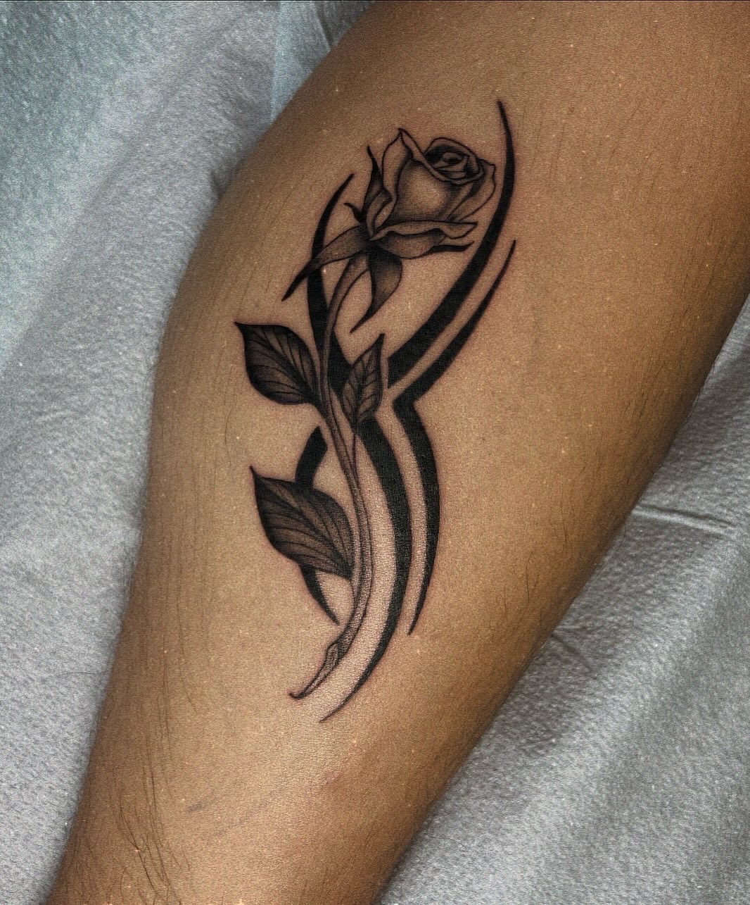 Black & Grey + Tribal rose tattoo on Forearm by Q_tattoo on TattMe