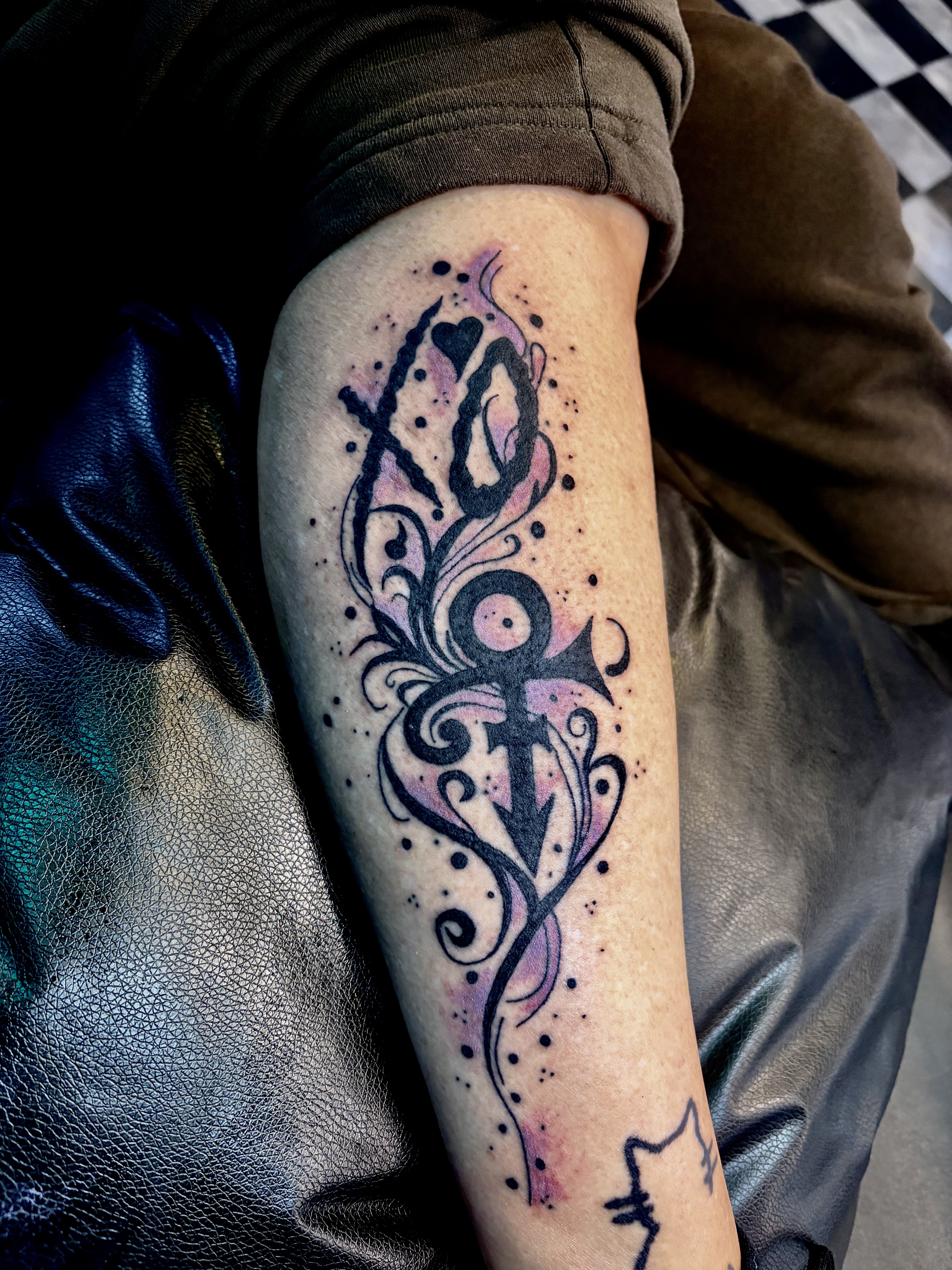Fine Line + Black & Grey love symbol tattoo on Forearm by Meaney_Tattoos_06 on TattMe