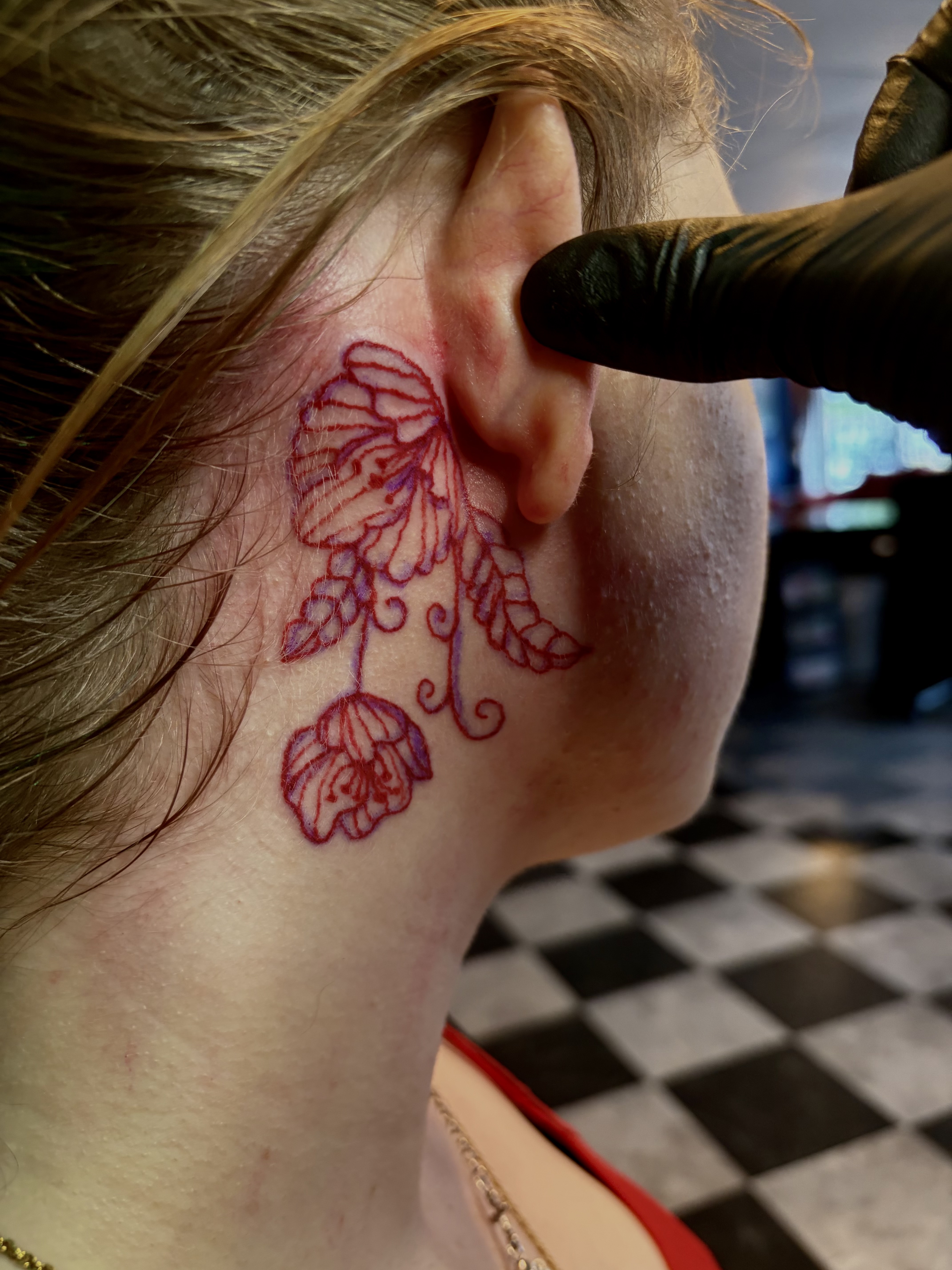 Floral + Fine Line flowers tattoo on Neck (Side) by Meaney_Tattoos_06 on TattMe