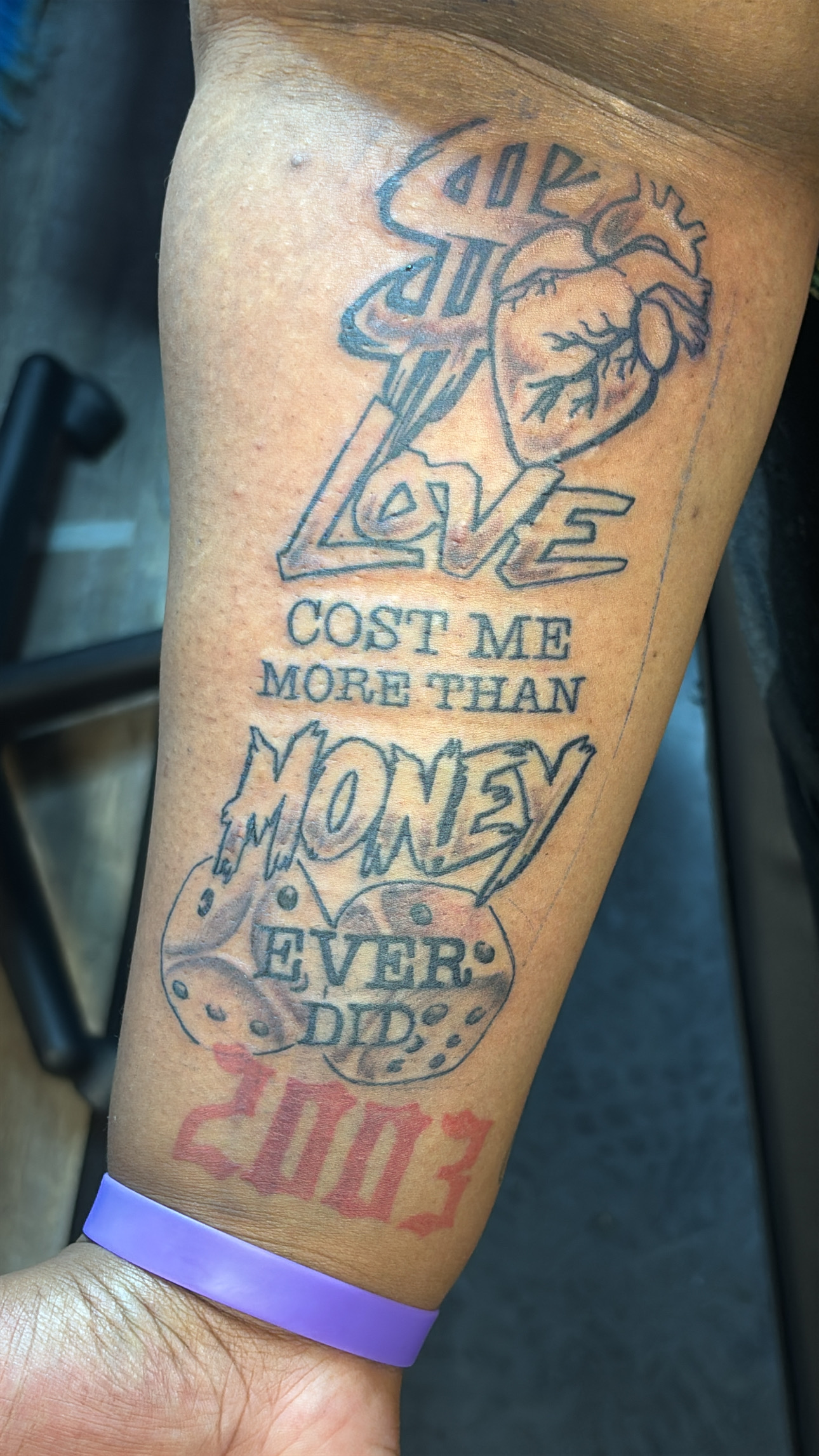 Lettering + Black & Grey heart tattoo on Forearm by Murda_Innk on TattMe
