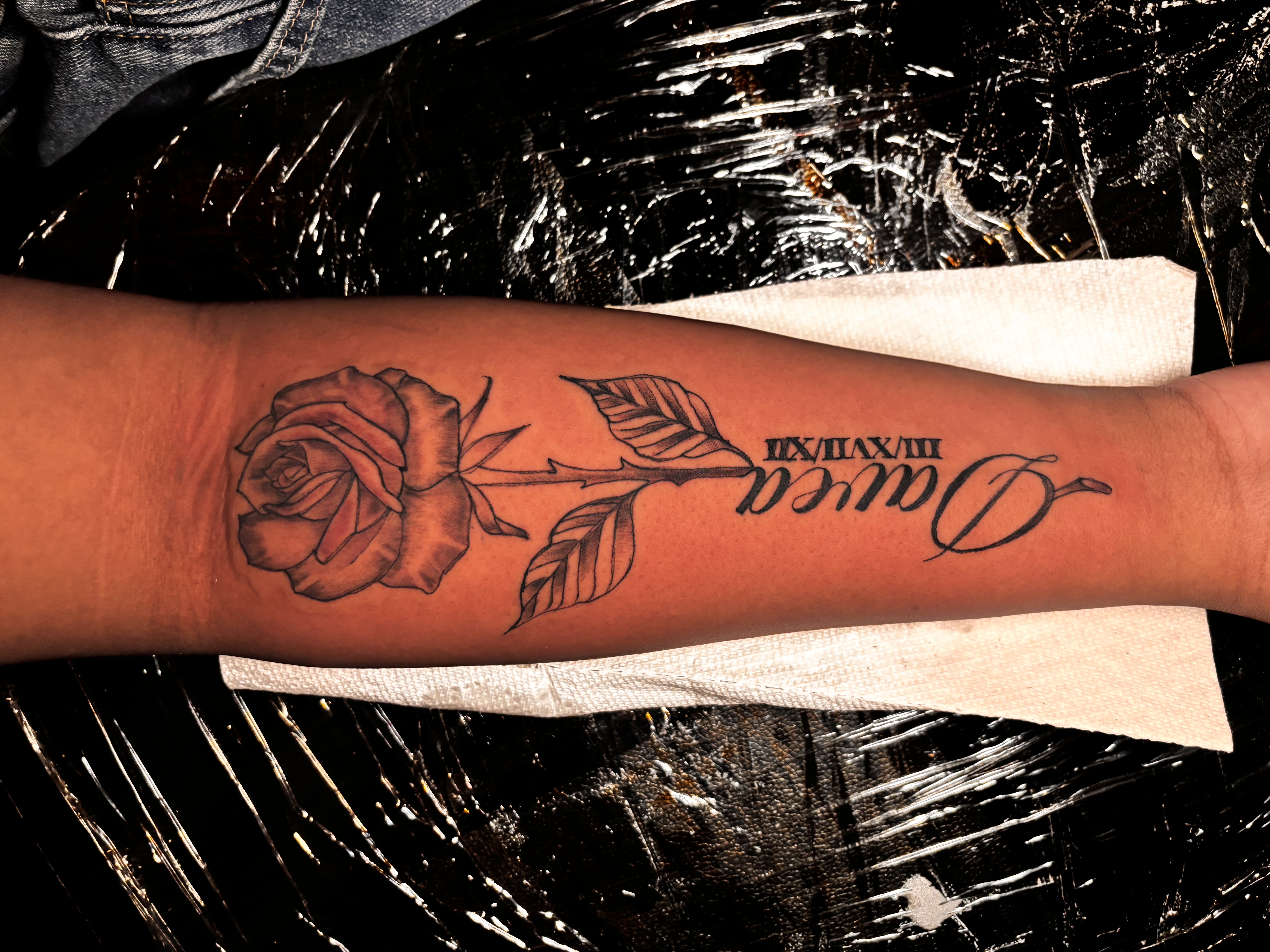 Black & Grey + Floral rose tattoo on Forearm by Murda_Innk on TattMe