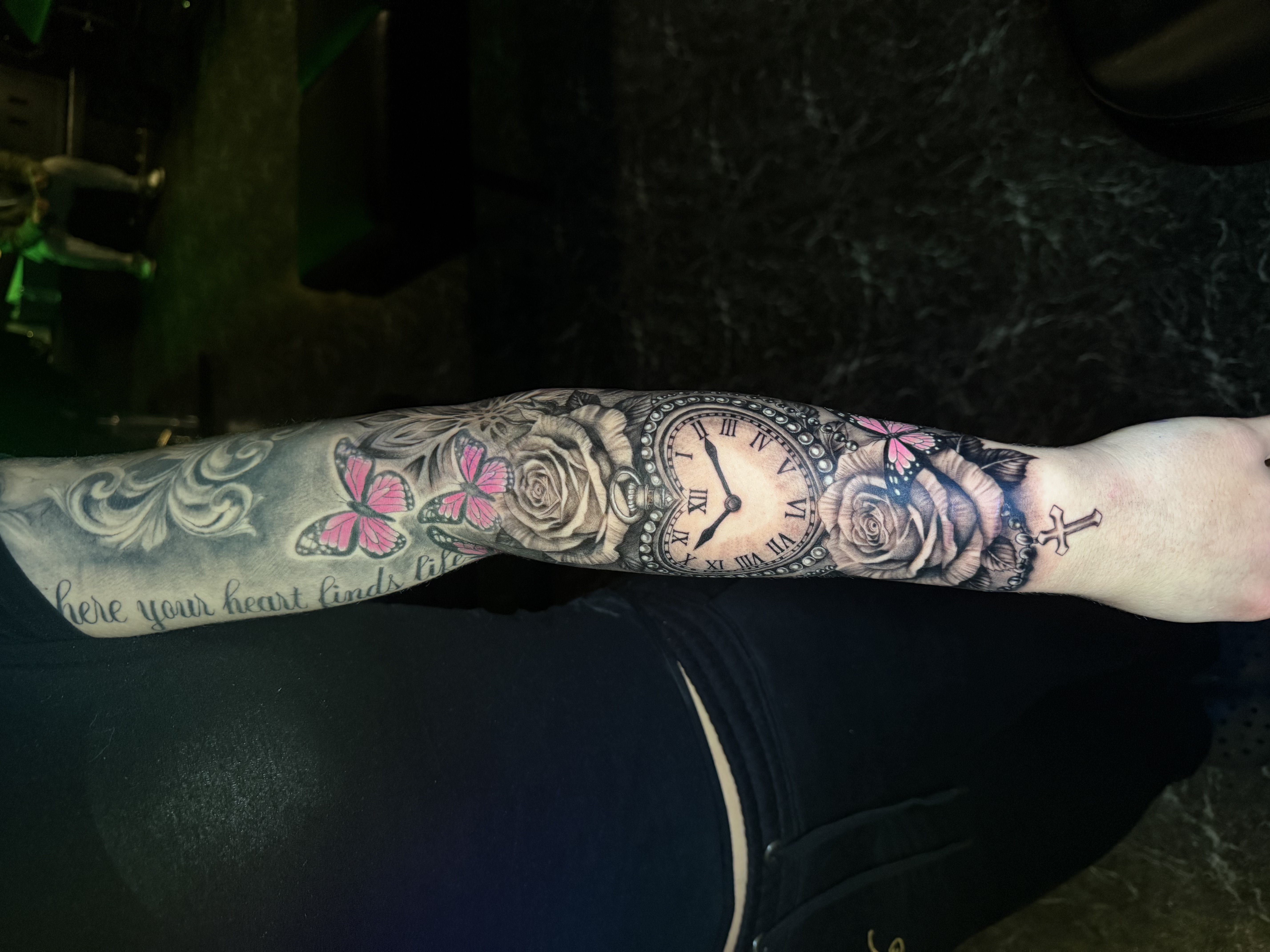 Black & Grey + Floral clock tattoo on Forearm by nayasTats on TattMe