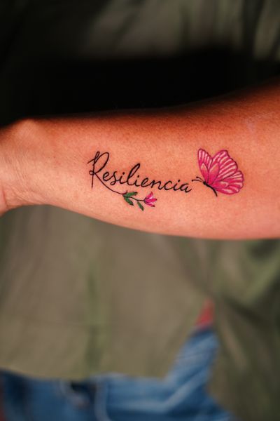 Lettering + Script resilience tattoo on Forearm by victorm.tattoo on TattMe