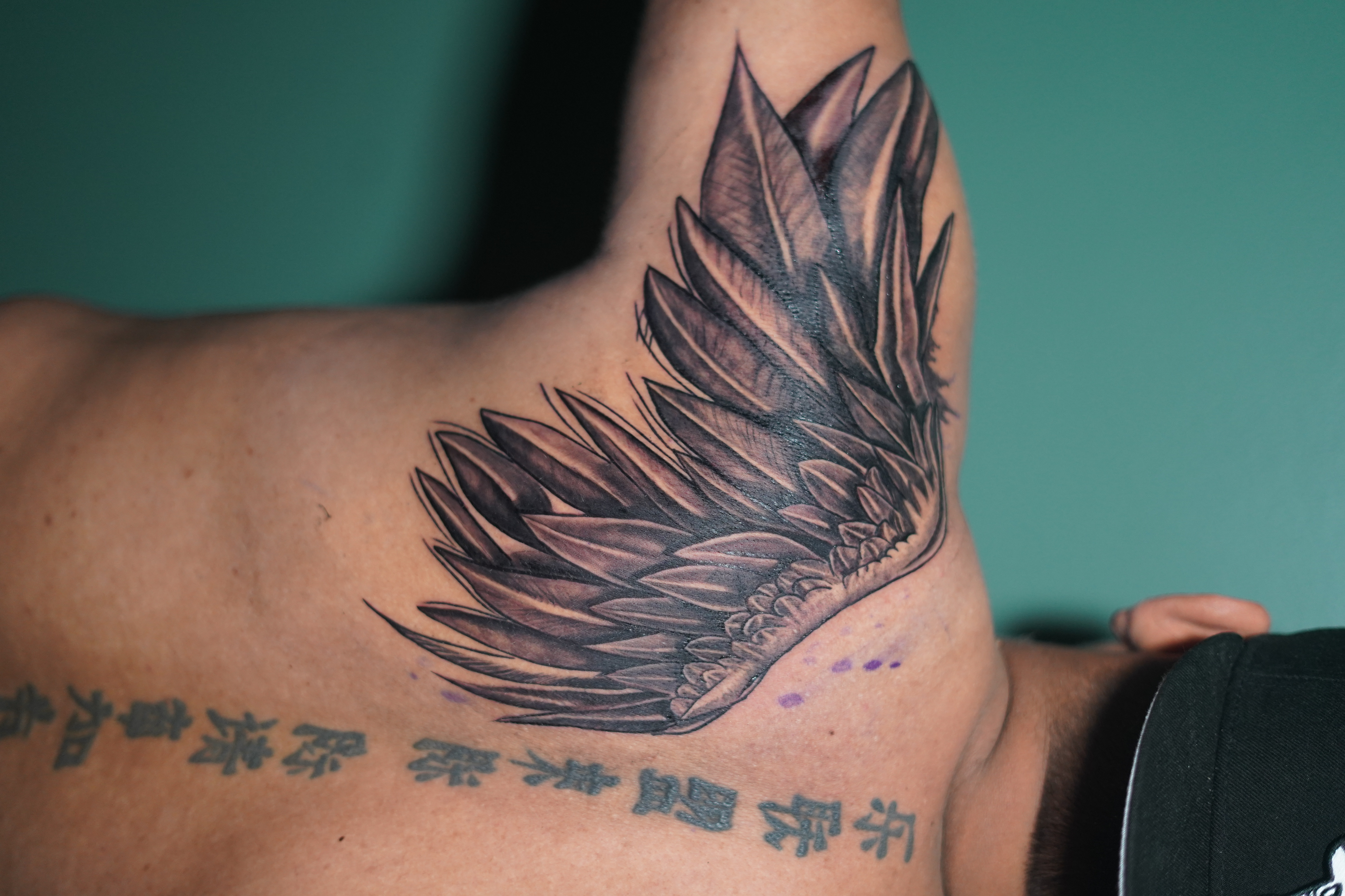 Black & Grey + Illustrative wing tattoo on Shoulder Blade by victorm.tattoo on TattMe