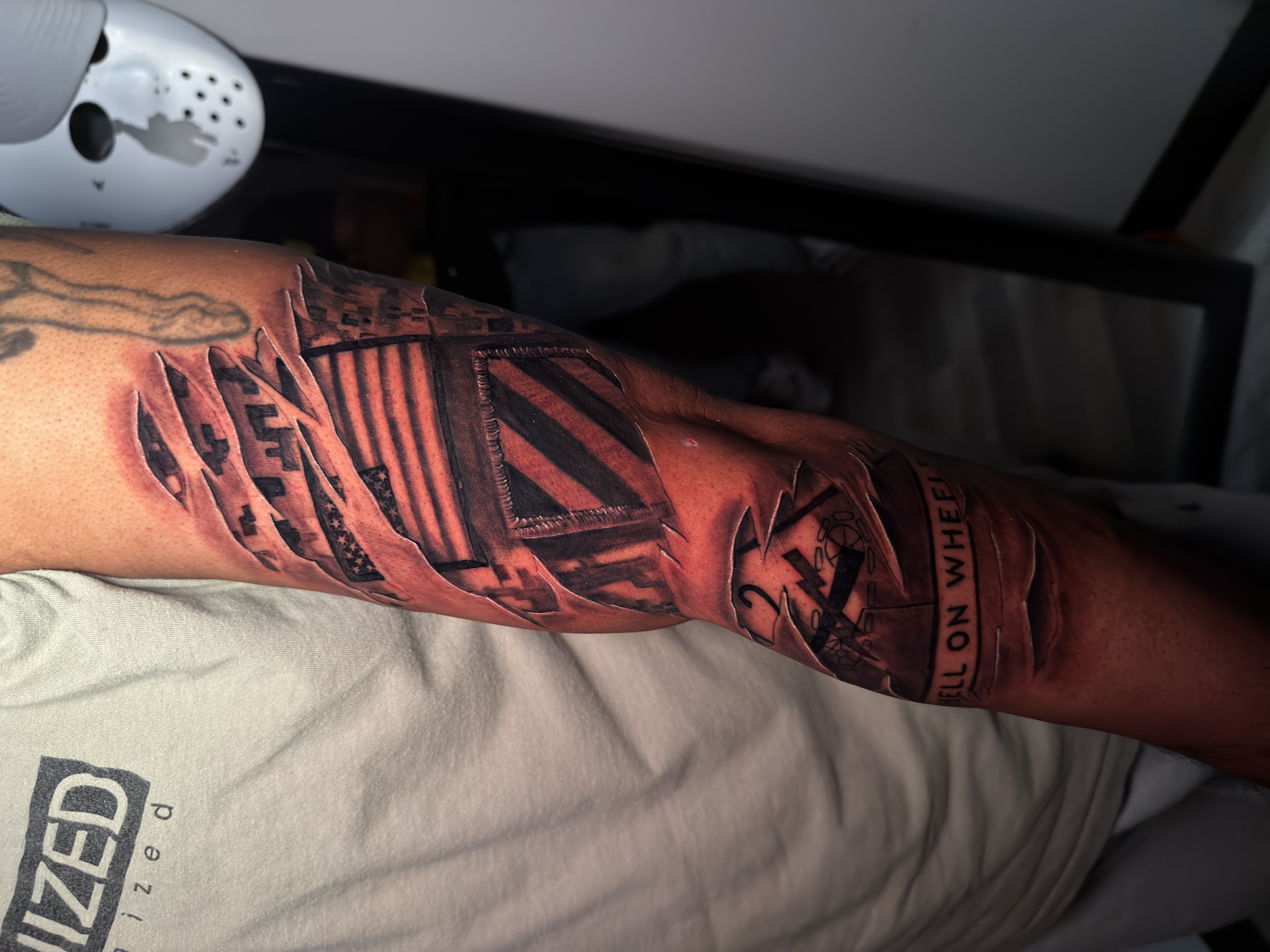 Realism + Biomechanical ripped skin tattoo on Full Sleeve by ARTWORLDINK on TattMe