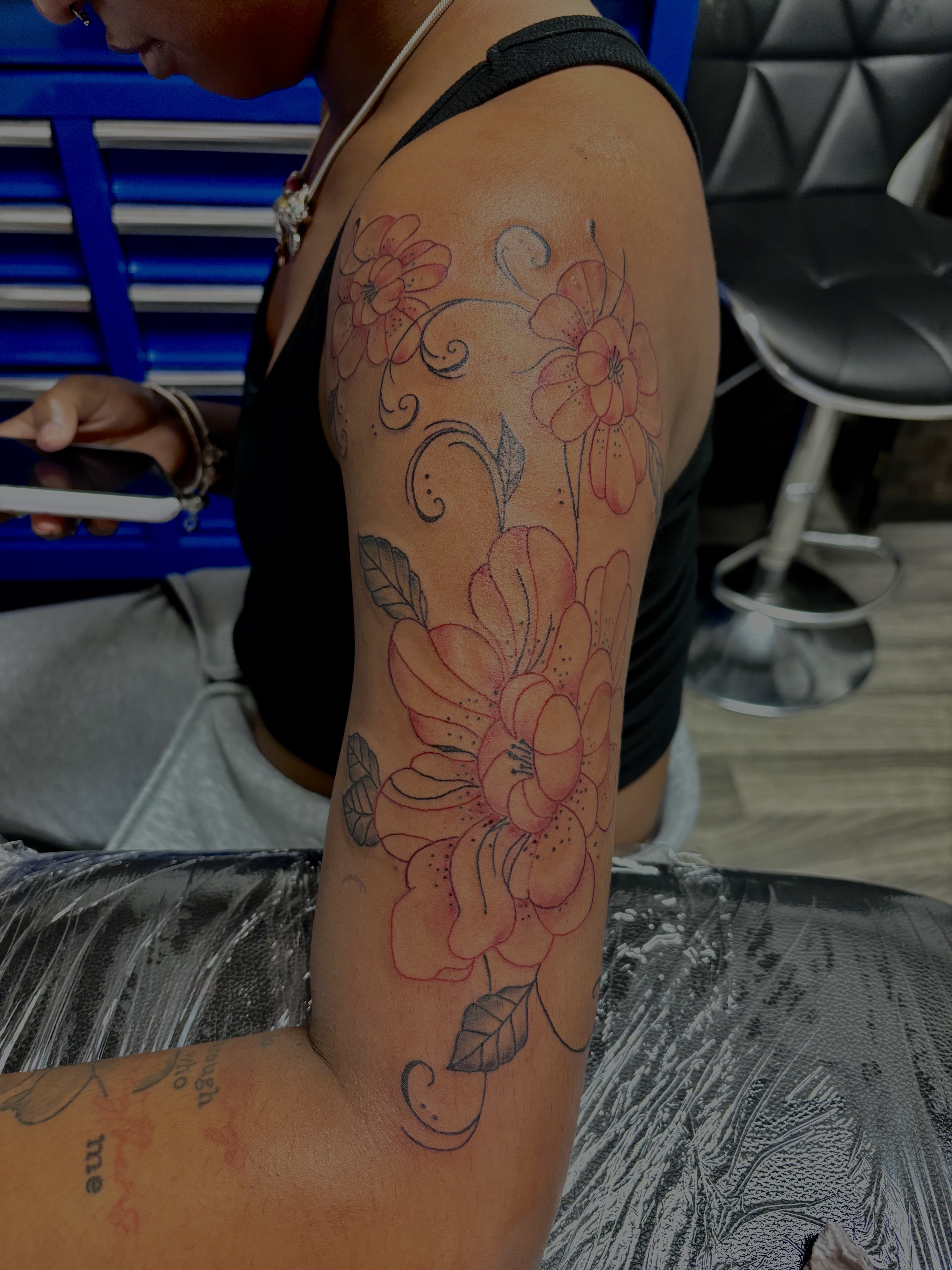 Floral + Fine Line flowers tattoo on Half Sleeve by TatsByDaVinci on TattMe